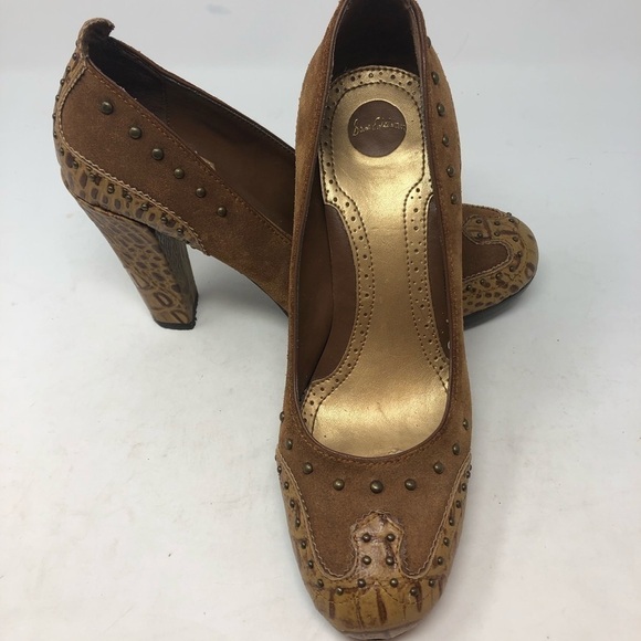 Sam Edelman Studded Snake Print Pinup Brown Suede Heels 60’s Vibe Women’s 8.5 - Picture 8 of 8